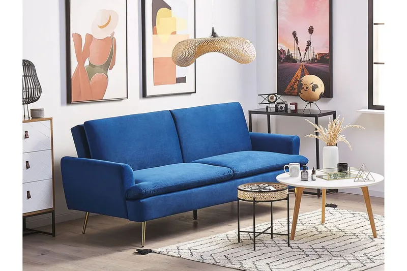 Vettre 3-seters Sovesofa - Fløyel/Marineblå - Møbler - Sofaer - Sovesofaer - 3 seters sovesofa
