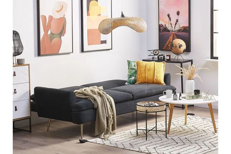 Vettre 3-seters Sovesofa - Fløyel/Svart - Møbler - Sofaer - Sovesofaer - 3 seters sovesofa