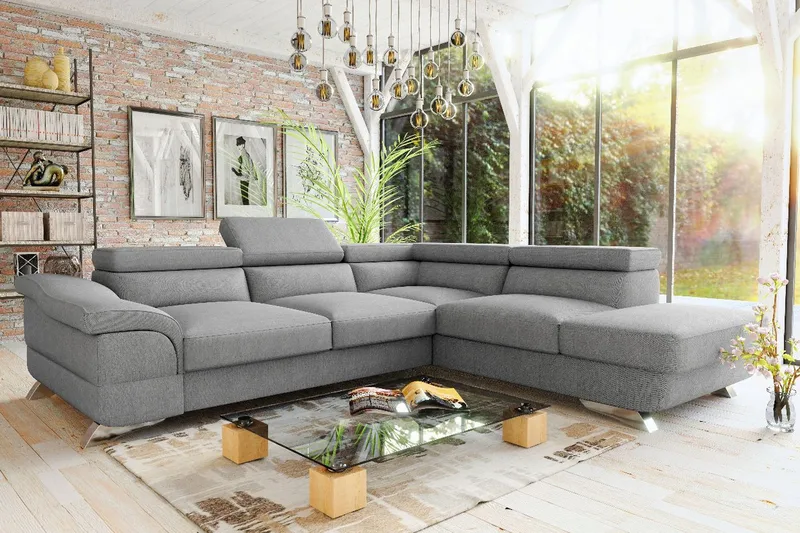 View Sovesofa 3-seter med Sjeselong Høyre - Mørkegrå - Møbler - Sofaer - Sovesofaer - Langsgående sovesofa