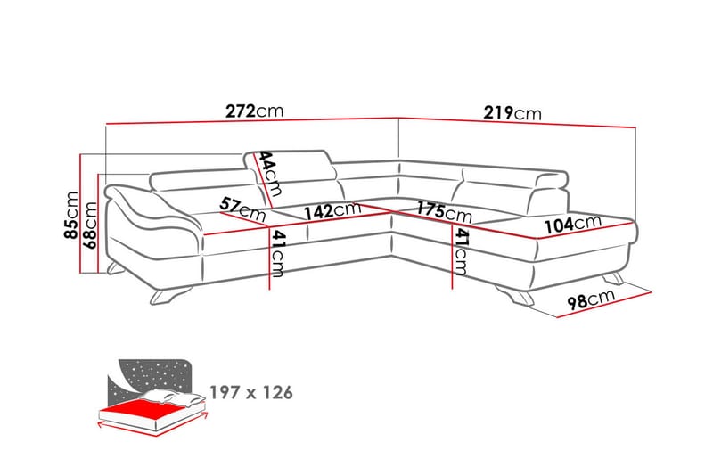 View Sovesofa 3-seter med Sjeselong Høyre - Mørkegrå - Møbler - Sofaer - Sovesofaer - Langsgående sovesofa