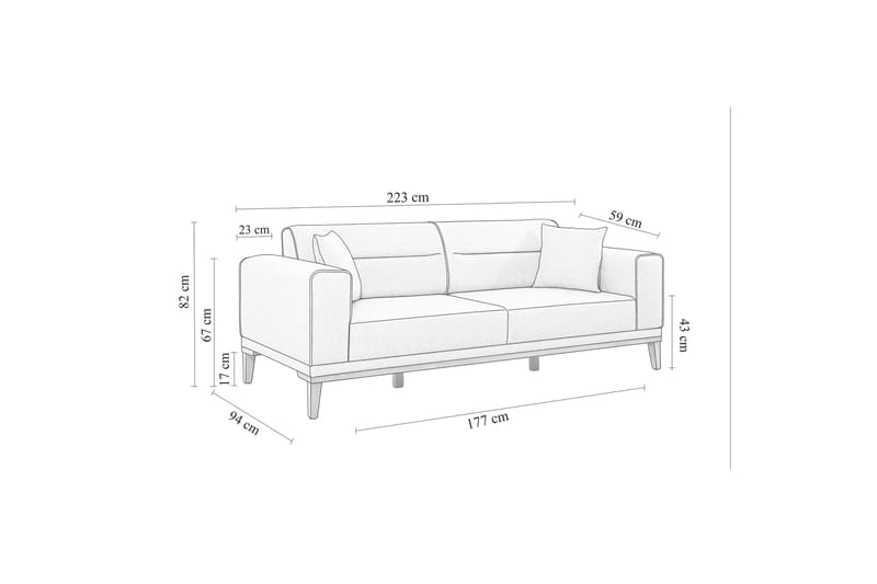 Wyong Sovesofa 3-seters 223x94 cm - Grå - Møbler - Sofaer - Sovesofaer - 3 seters sovesofa