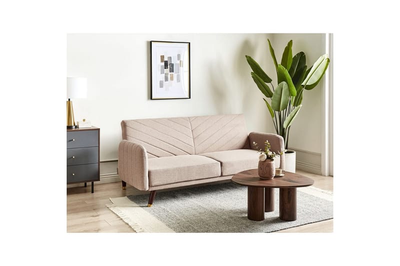 3-sitssoffa Beliani Senja Beige, mörkt trä, guld Beige - Beige - Møbler - Sofaer - Sovesofaer - 3 seters sovesofa