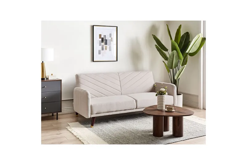 3-sitssoffa Beliani Senja Beige, mörkt trä, guld Beige||Dark colored wood||GOLD - Møbler - Sofaer - Sovesofaer - 3 seters sovesofa