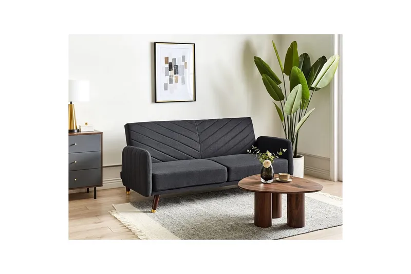 3-sitssoffa Beliani Senja Beige, mörkt trä, guld Black||Dark colored wood||GOLD - Møbler - Sofaer - Sovesofaer - 3 seters sovesofa