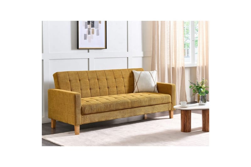 3-sitssoffa Beliani Vehkoo Grönt, ljust trä GOLD||Light colored wood - Møbler - Sofaer - Sovesofaer - 3 seters sovesofa