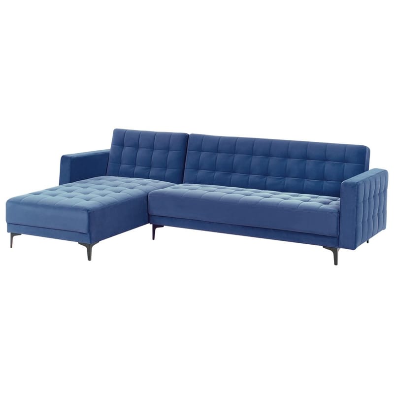 4-seter hjørnesofa Aberdeen - Blå, Svart/Høyrevendt/Fløyel - Møbler - Sofaer - Sovesofaer - Hjørnesovesofa