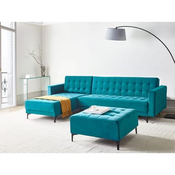 4-seter hjørnesofa Aberdeen - Havsblå, Svart/Høyrevendt/Fløyel - Møbler - Sofaer - Sovesofaer - Hjørnesovesofa