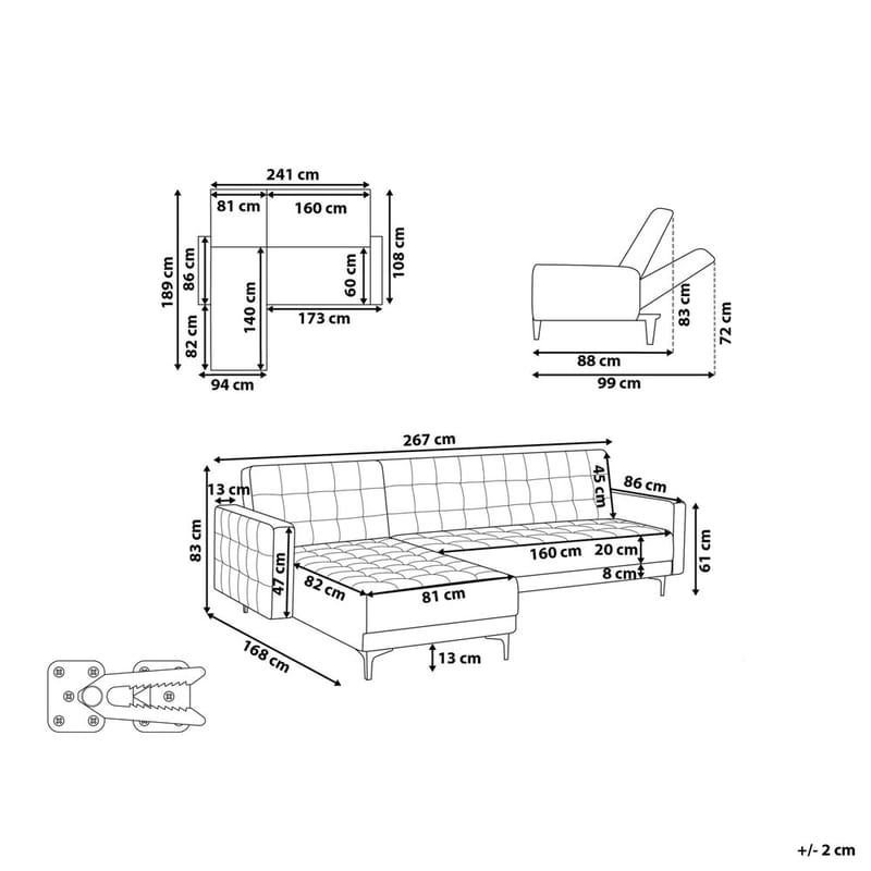 4-seter hjørnesofa Aberdeen - Havsblå, Svart/Høyrevendt/Fløyel - Møbler - Sofaer - Sovesofaer - Hjørnesovesofa