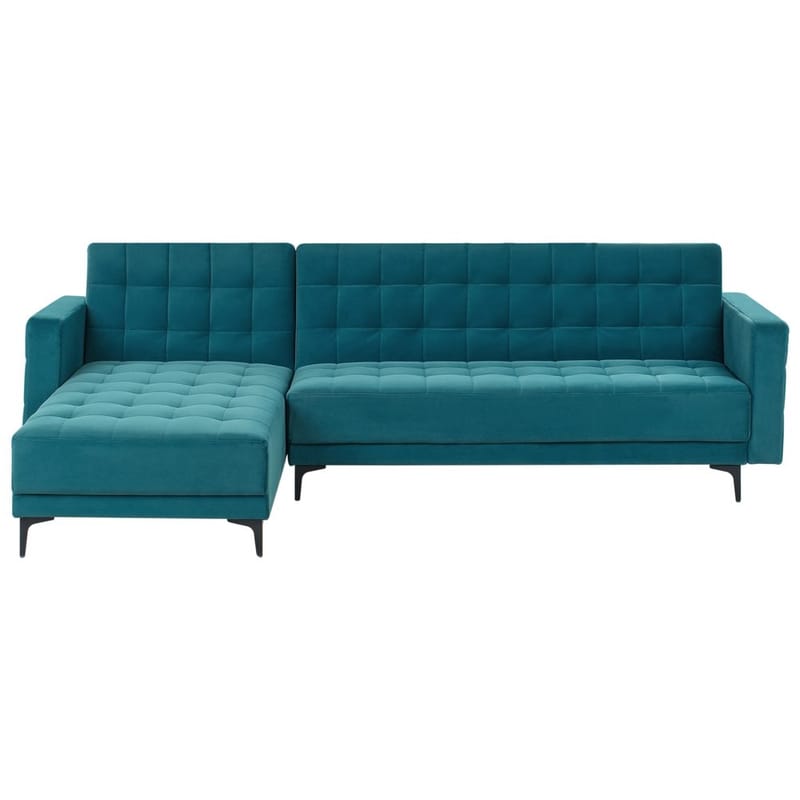 4-seter hjørnesofa Aberdeen, Havsblå, Svart/Høyrevendt/Fløyel