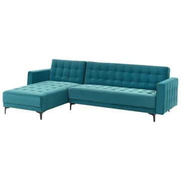 4-seter hjørnesofa Aberdeen - Havsblå, Svart/Høyrevendt/Fløyel - Møbler - Sofaer - Sovesofaer - Hjørnesovesofa