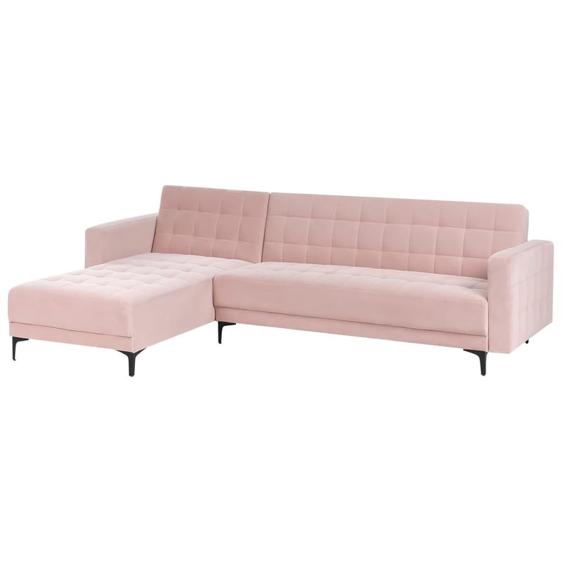 4-seter hjørnesofa Aberdeen - Pastellrosa, Svart/Høyrevendt/Fløyel - Møbler - Sofaer - Sovesofaer - Hjørnesovesofa