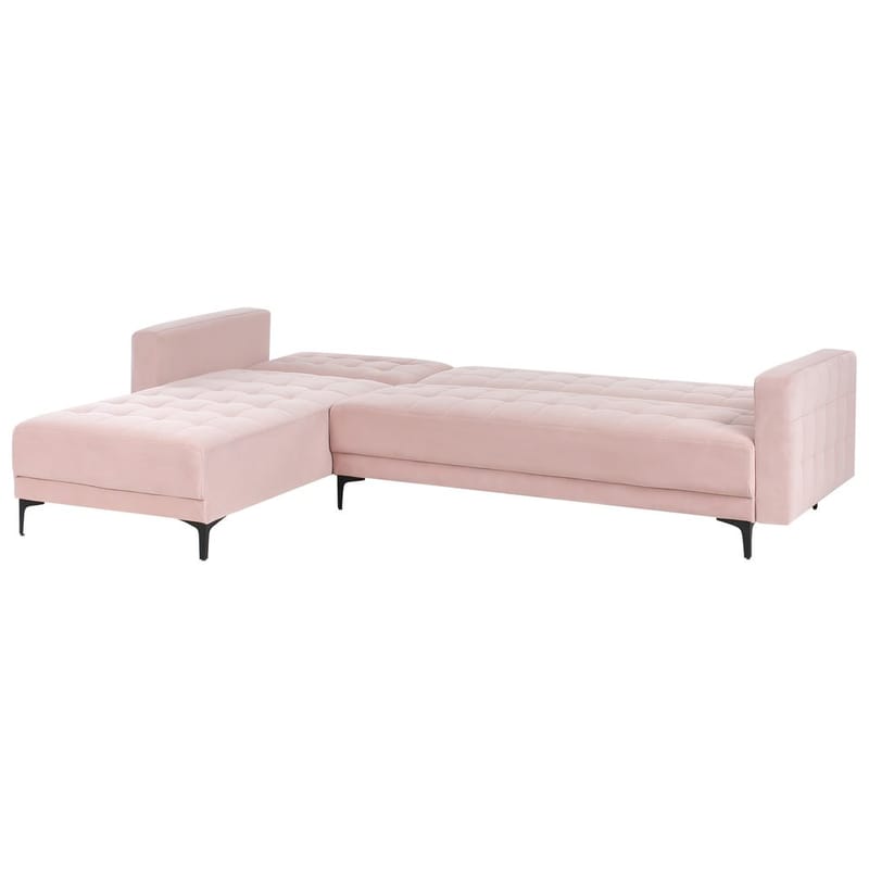 4-seter hjørnesofa Aberdeen - Pastellrosa, Svart/Høyrevendt/Fløyel - Møbler - Sofaer - Sovesofaer - Hjørnesovesofa