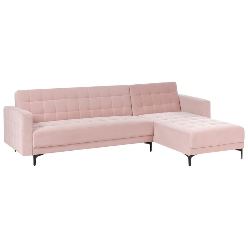 4-seter hjørnesofa Aberdeen - Pastellrosa, Svart/Venstrevendt/Fløyel - Møbler - Sofaer - Sovesofaer - Hjørnesovesofa