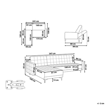 4-seter hjørnesofa Aberdeen - Pastellrosa, Svart/Høyrevendt/Fløyel - Møbler - Sofaer - Sovesofaer - Hjørnesovesofa