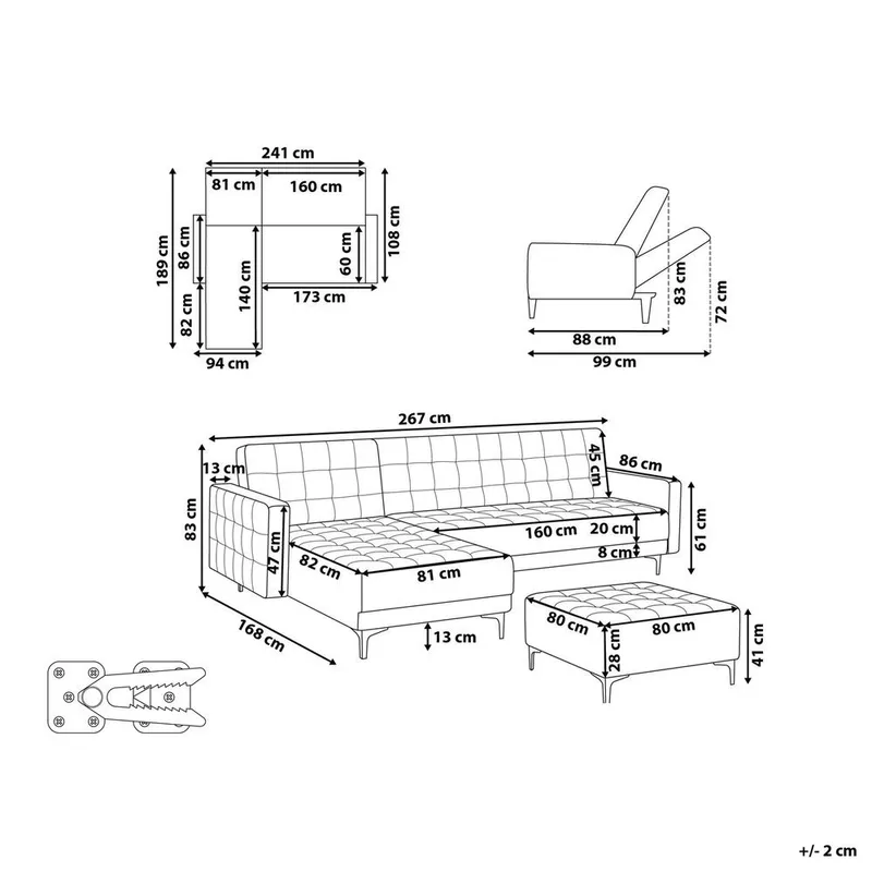 4-seter sovesofa Aberdeen - Lysegrå, svart/Høyrevendt/Fløyel - Møbler - Sofaer - Sofaer med sjeselong - 4 seters sofa med divan