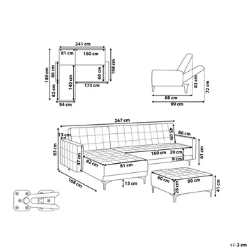 4-seter sovesofa Aberdeen - Lysegrå, svart/Høyrevendt/Fløyel - Møbler - Sofaer - Sofaer med sjeselong - 4 seters sofa med divan