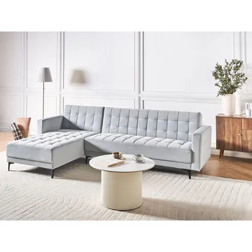 4-seter sovesofa Aberdeen - Lysegrå, svart/Høyrevendt/Fløyel - Møbler - Sofaer - Sofaer med sjeselong - 4 seters sofa med divan