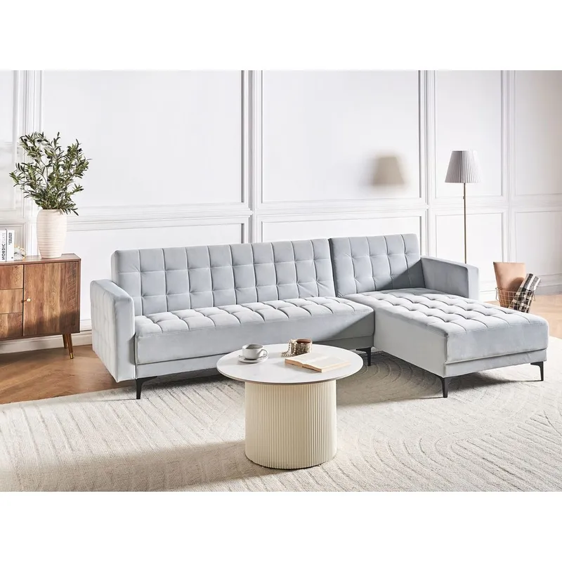 4-seter sovesofa Aberdeen - Lysegrå, svart/Venstrevendt/Fløyel - Møbler - Sofaer - Sofaer med sjeselong - 4 seters sofa med divan