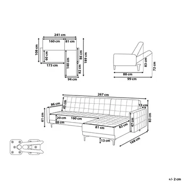 4-seter sovesofa Aberdeen - Lysegrå, svart/Venstrevendt/Fløyel - Møbler - Sofaer - Sofaer med sjeselong - 4 seters sofa med divan