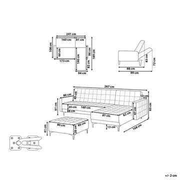 4-seter sovesofa Aberdeen - Pastellrosa, Svart/Venstrevendt/Fløyel - Møbler - Sofaer - Sofagrupper