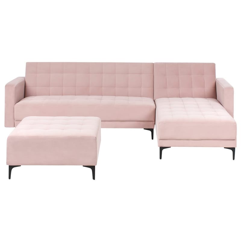 4-seter sovesofa Aberdeen, Pastellrosa, Svart/Venstrevendt/Fløyel