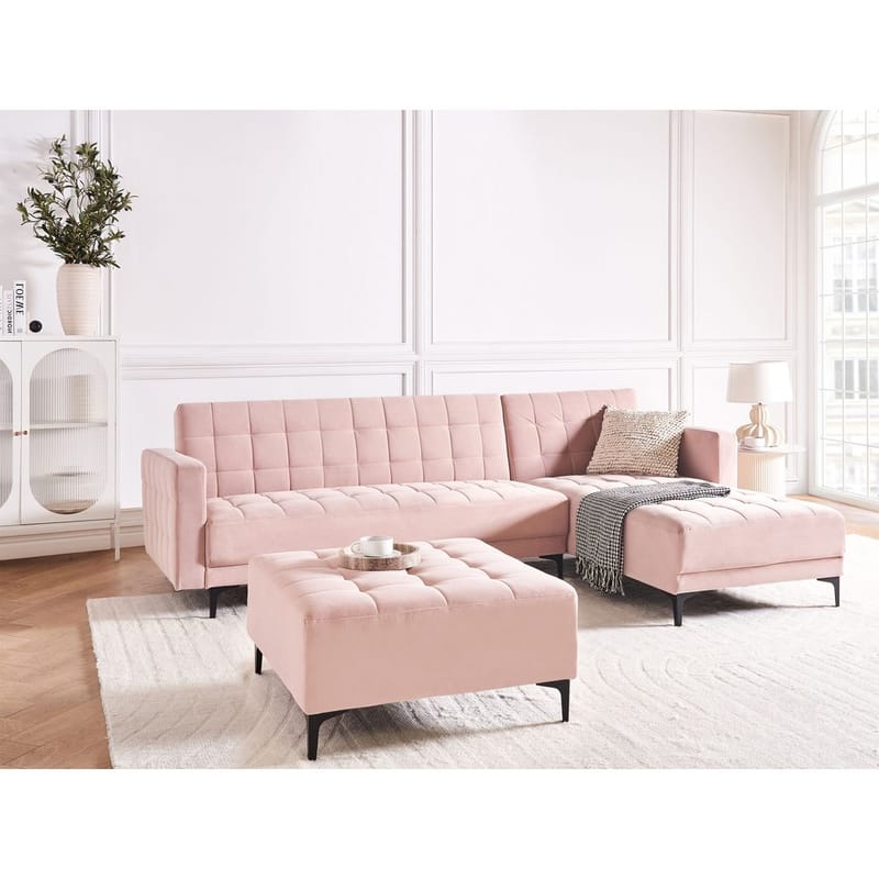 4-seter sovesofa Aberdeen - Pastellrosa, Svart/Venstrevendt/Fløyel - Møbler - Sofaer - Sofagrupper
