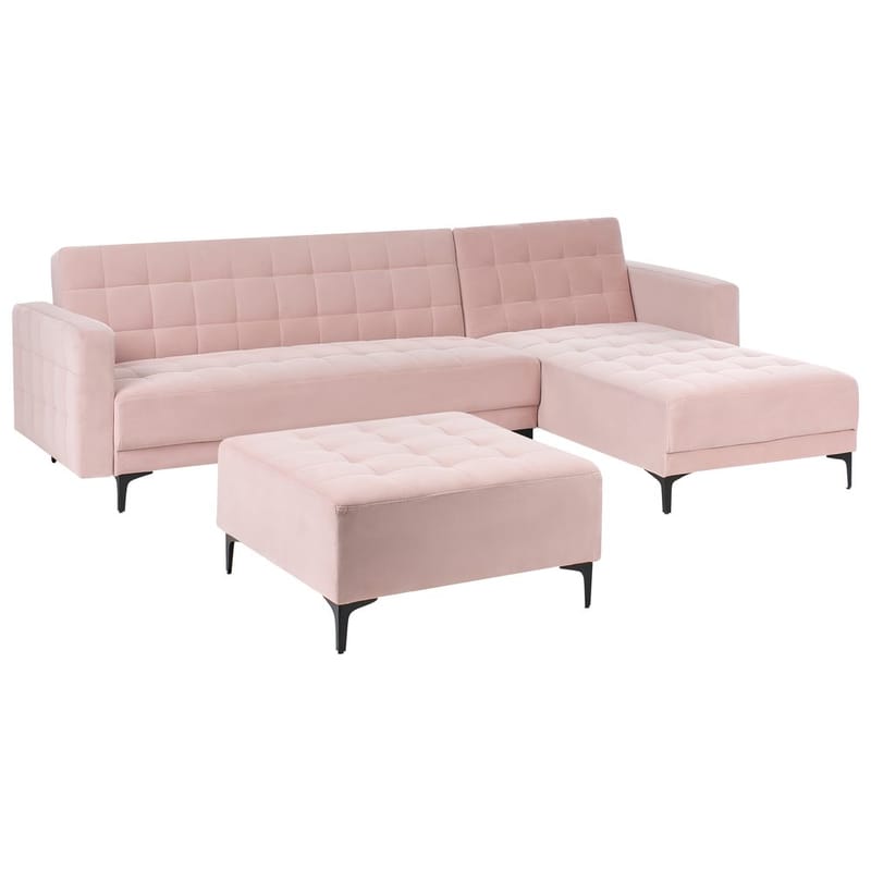 4-seter sovesofa Aberdeen - Pastellrosa, Svart/Venstrevendt/Fløyel - Møbler - Sofaer - Sofagrupper