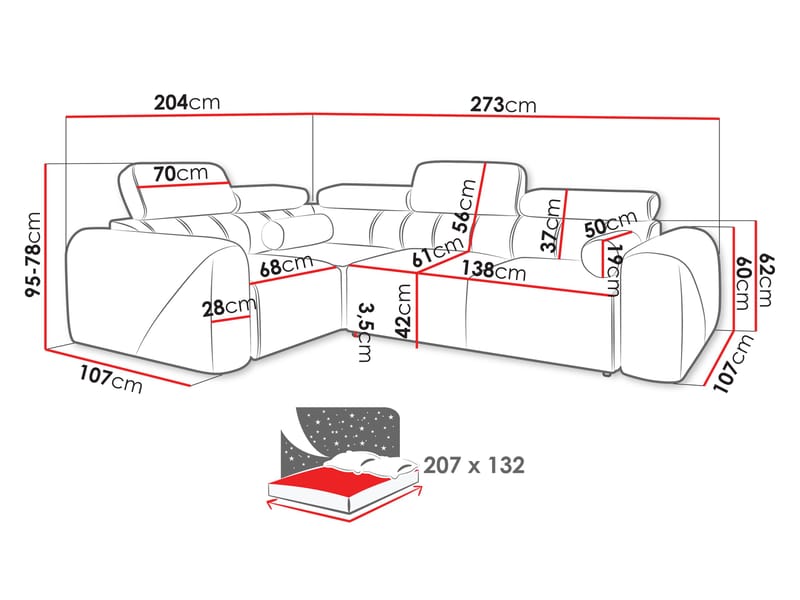 4-seters hjørnesovesofa VOLARE Velo 623 Høyrevendt - beige - Møbler - Sofaer - Sovesofaer - Hjørnesovesofa