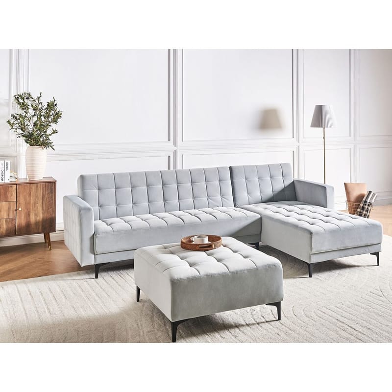 4-seters modulær sofa Aberdeen - Lysegrå, svart/Venstrevendt/Fløyel - Møbler - Sofaer - Modulsofaer - Komplett modulsofa