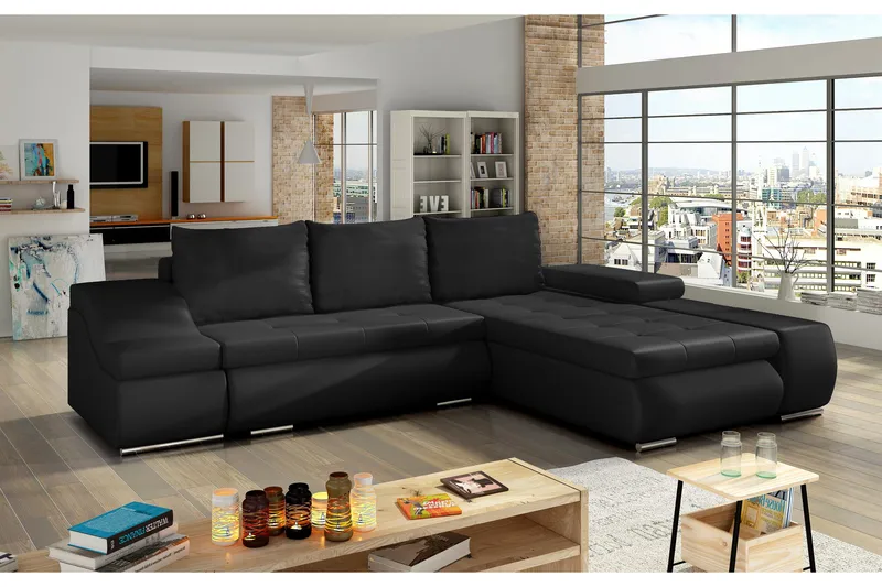 Amieva Sovesofa - Svart - Møbler - Sofaer - Sovesofaer - Langsgående sovesofa