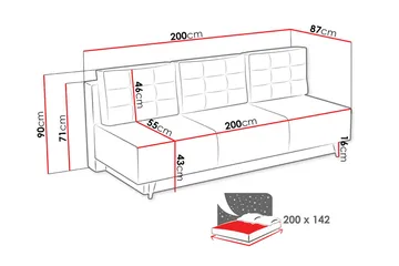 Bella Sovesofa 142x200 cm med Oppbevaring i Stoff - Grå - Møbler - Sofaer - Sovesofaer - 4 seters sovesofa