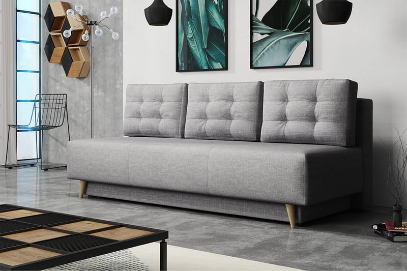 Bella Sovesofa 142x200 cm med Oppbevaring i Stoff - Grå - Møbler - Sofaer - Sovesofaer - 4 seters sovesofa