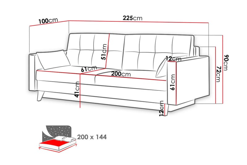 Marina Sovesofa 225x100x90 cm - Møbler - Sofaer - Sovesofaer - 4 seters sovesofa