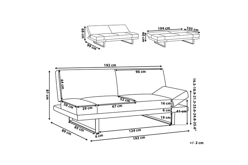 Ramsholt Sammenleggbar Sovesofa 105x192 cm i Stoff - Grå - Møbler - Sofaer - Sovesofaer - 4 seters sovesofa
