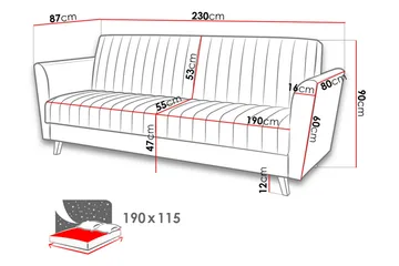 Rigberg 3-seter Kanalsydd Dyp Sovesofa med Oppbevaring i Stoff - Grå - Møbler - Sofaer - Sovesofaer - 4 seters sovesofa