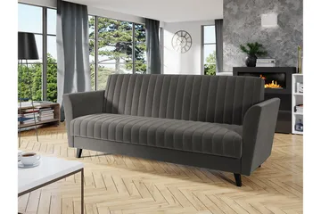 Rigberg 3-seter Kanalsydd Dyp Sovesofa med Oppbevaring i Stoff - Grå - Møbler - Sofaer - Sovesofaer - 4 seters sovesofa