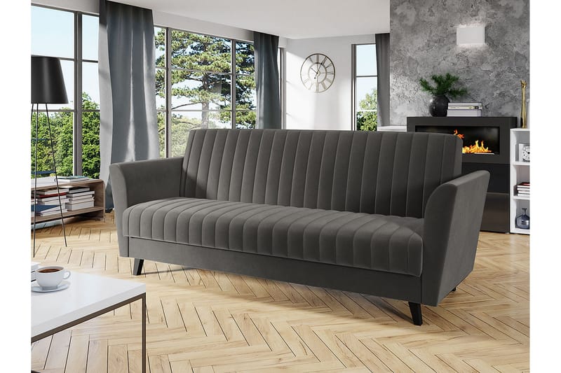 Rigberg 3-seter Kanalsydd Dyp Sovesofa med Oppbevaring i Stoff - Grå - Møbler - Sofaer - Sovesofaer - 4 seters sovesofa