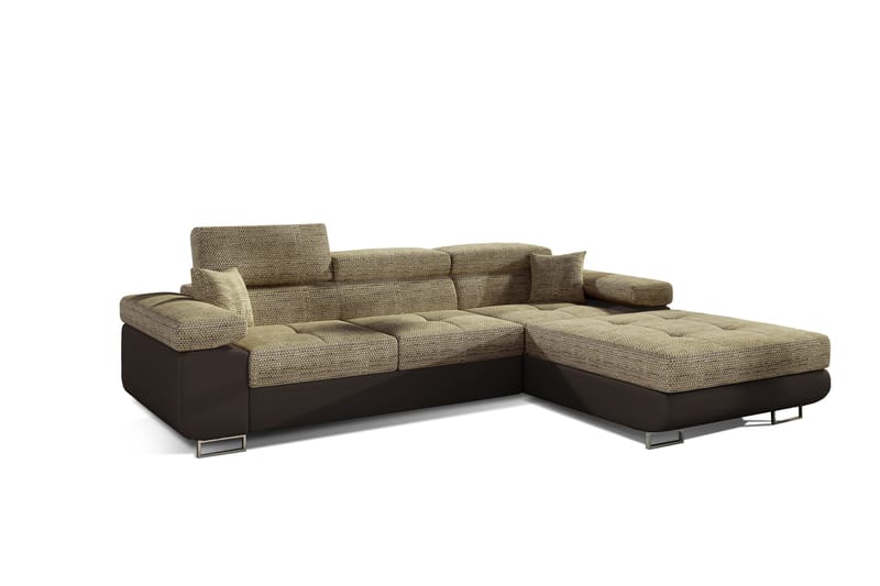 Sovesofa Kelestin med Divan Høyre - Beige/Brun - 4 seters sovesofa