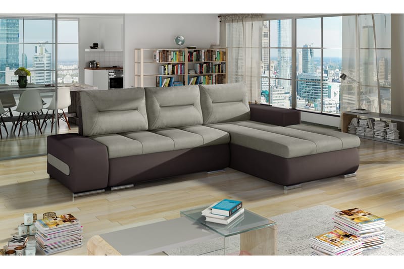 Sovesofa Probaos med Divan - Beige/Brun - 4 seters sovesofa