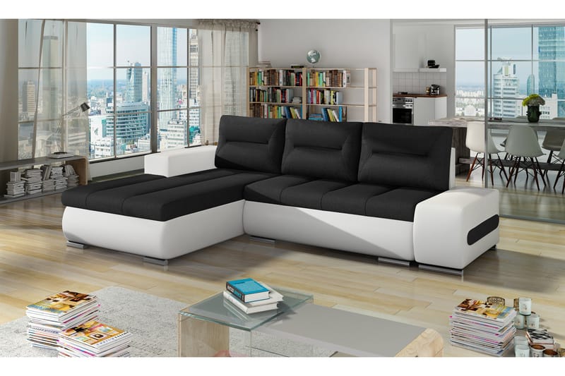 Sovesofa Probaos med Divan - Svart/Hvit - Møbler - Sofaer - Sovesofaer - 4 seters sovesofa