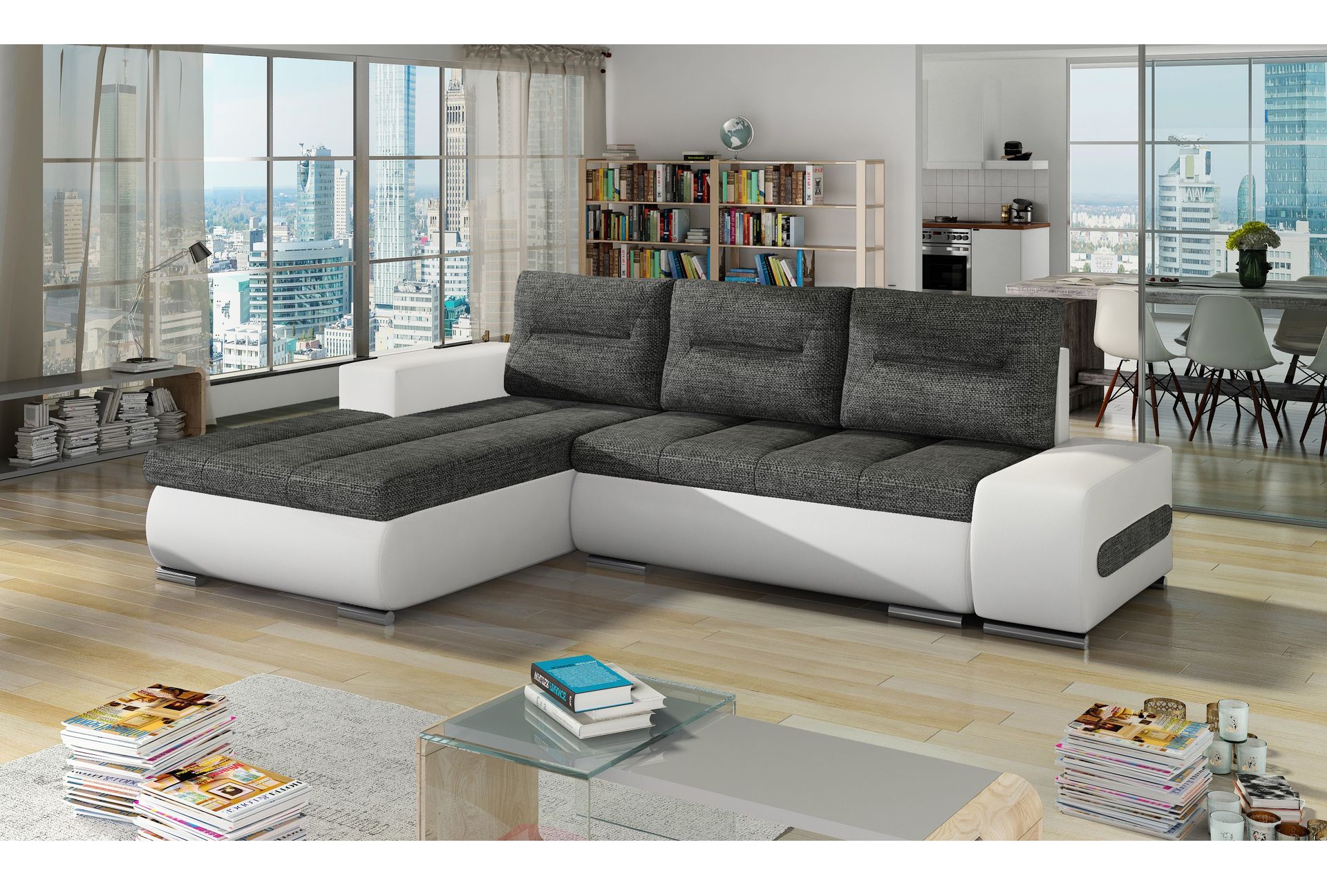 Sovesofa Probaos med Divan - Grå/Hvit - Møbler - Sofaer - Sovesofaer - 4 seters sovesofa