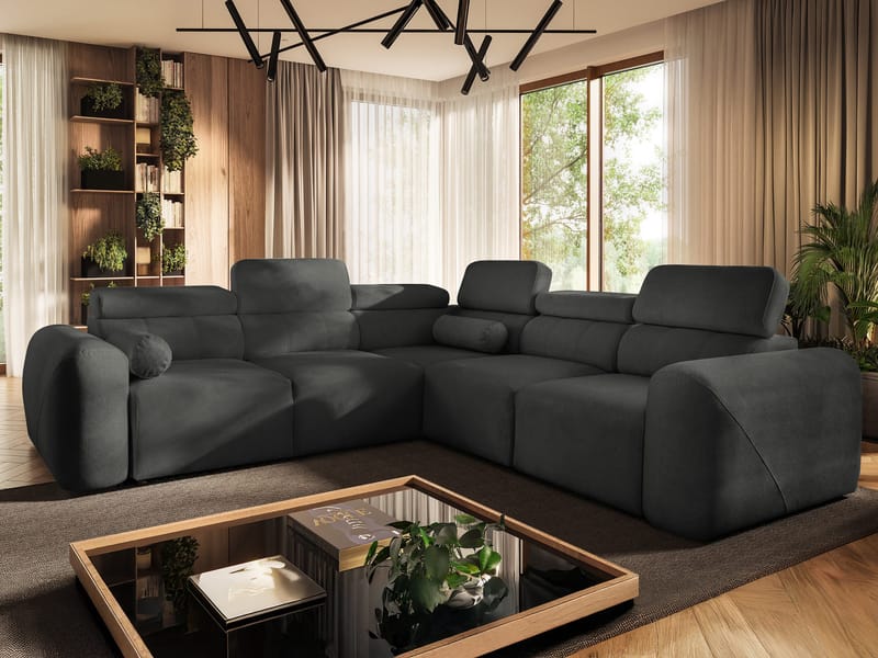 5-seters hjørnesovesofa VOLARE Velo 636 Høyrevendt - svart - Møbler - Sofaer - Sovesofaer - Hjørnesovesofa