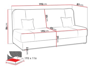 Abron 3-seter Foldbar Sovesofa 116x195 cm med Oppbevaring i Stoff - Grå - Møbler - Sofaer - Sovesofaer - 3 seters sovesofa