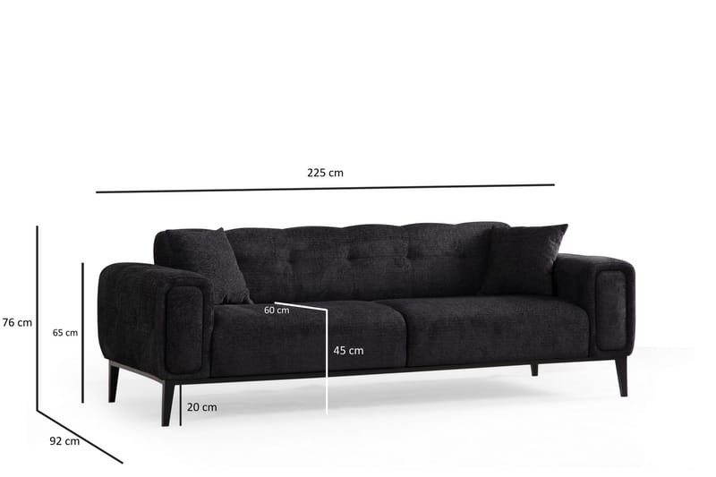 Adelphe 4-seters Sovesofa - Svart - Møbler - Sofaer - Sovesofaer - 4 seters sovesofa