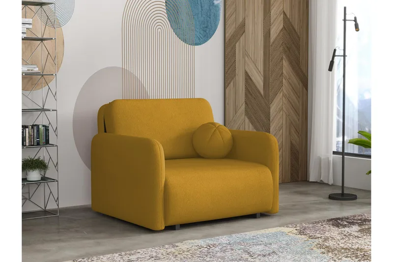 Ajmeri 2-seter Sovesofa 80x196 cm med Oppbevaring i Plys, Gul