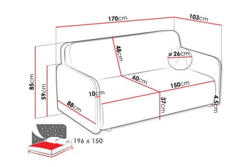 Ajmeri 3-seter Sovesofa 150x196 cm med Oppbevaring i Stoff - Grå - Møbler - Sofaer - Sovesofaer - 3 seters sovesofa