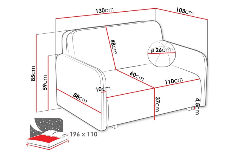 Ajmeri Sovesofa 2-seter - Oransje - Møbler - Sofaer - Sovesofaer - 2 seters sovesofa