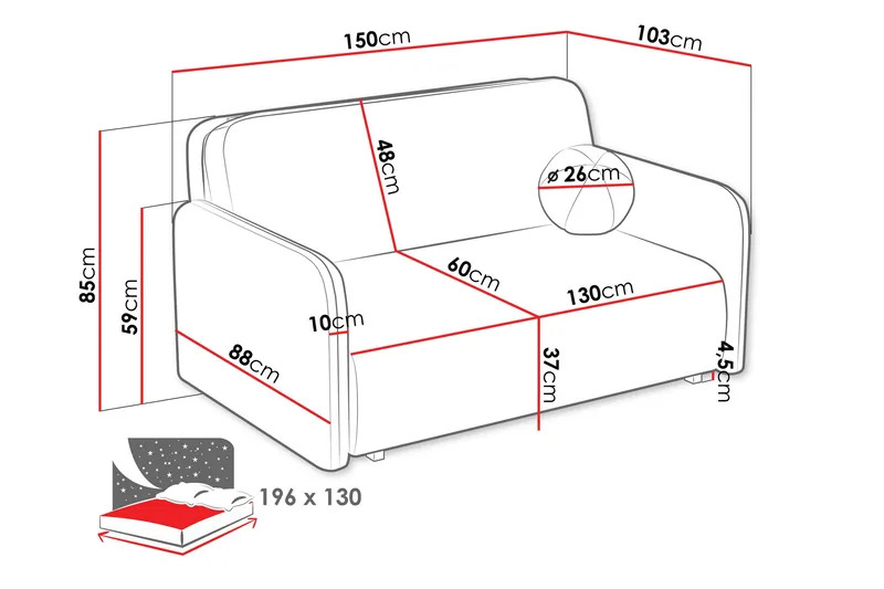Ajmeri Sovesofa 3-seter i Bouclé - Rosa - Møbler - Sofaer - Sovesofaer - 3 seters sovesofa