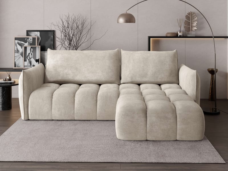 Aldvian 3-seters sovesofa med divan - beige - Møbler - Sofaer - Sovesofaer - Hjørnesovesofa