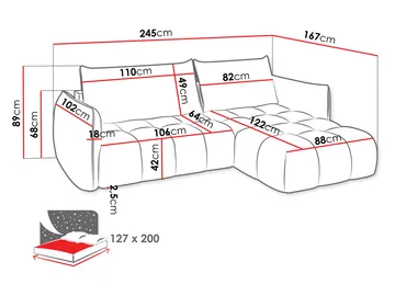 Aldvian 3-seters sovesofa med divan - grå - Møbler - Sofaer - Sovesofaer - Hjørnesovesofa